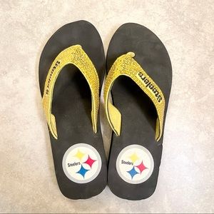 Here we go Steelers! Super cute NFL flip flops! Size 10